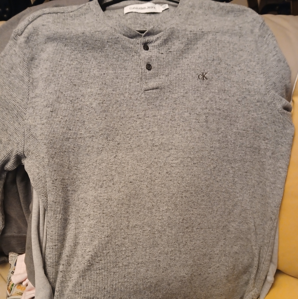 Calvin Klein Men's Gray Button Fleece Shirt